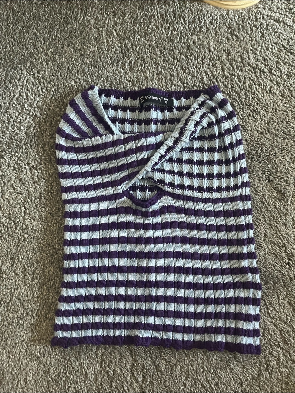 SHEIN Purple and Light Blue Striped Ribbed Crop Top